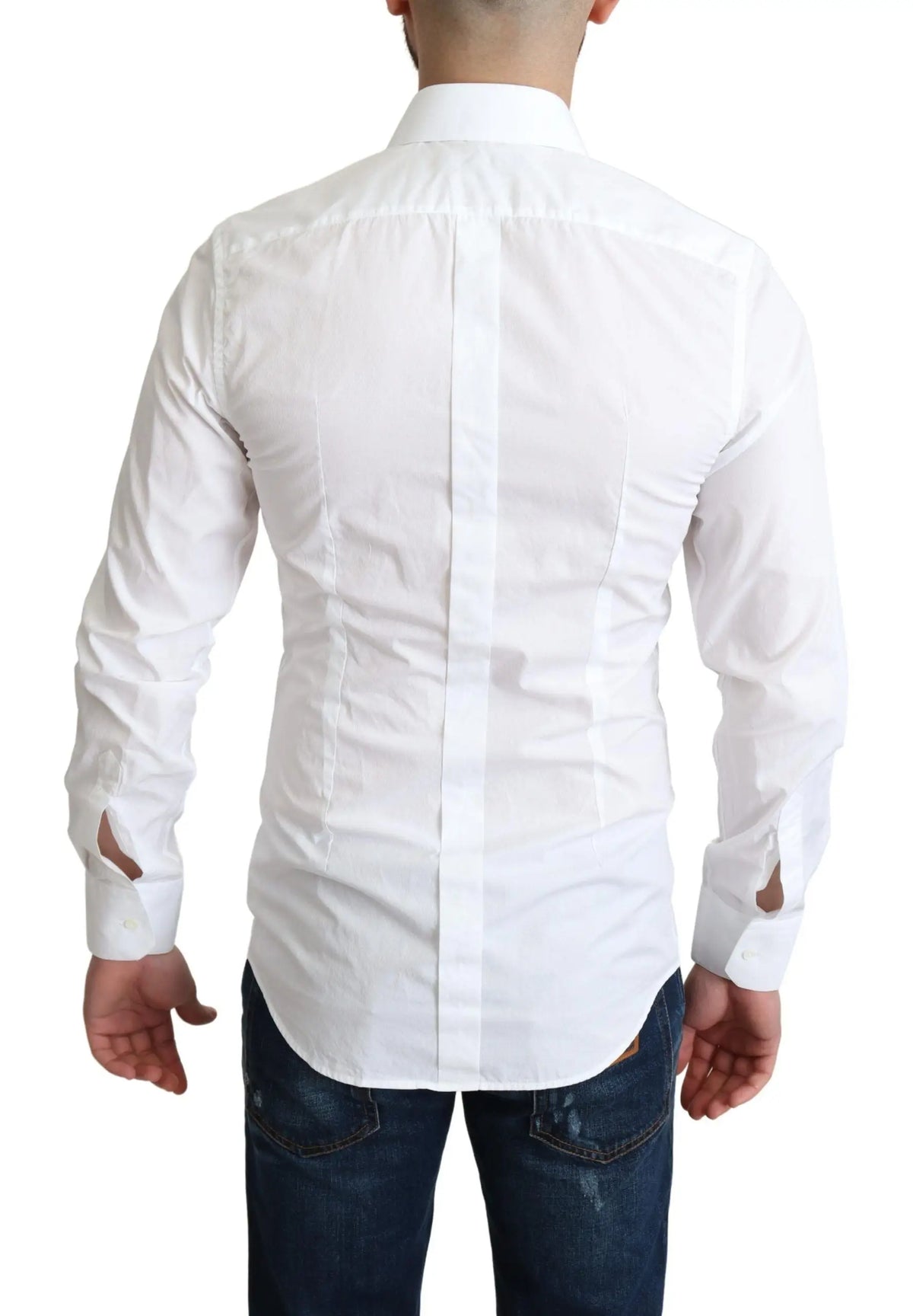 Dolce & gabbana chemise formelle blanche pour homme en coton manches longues avec coupe ajustée et découpes aux poignets
