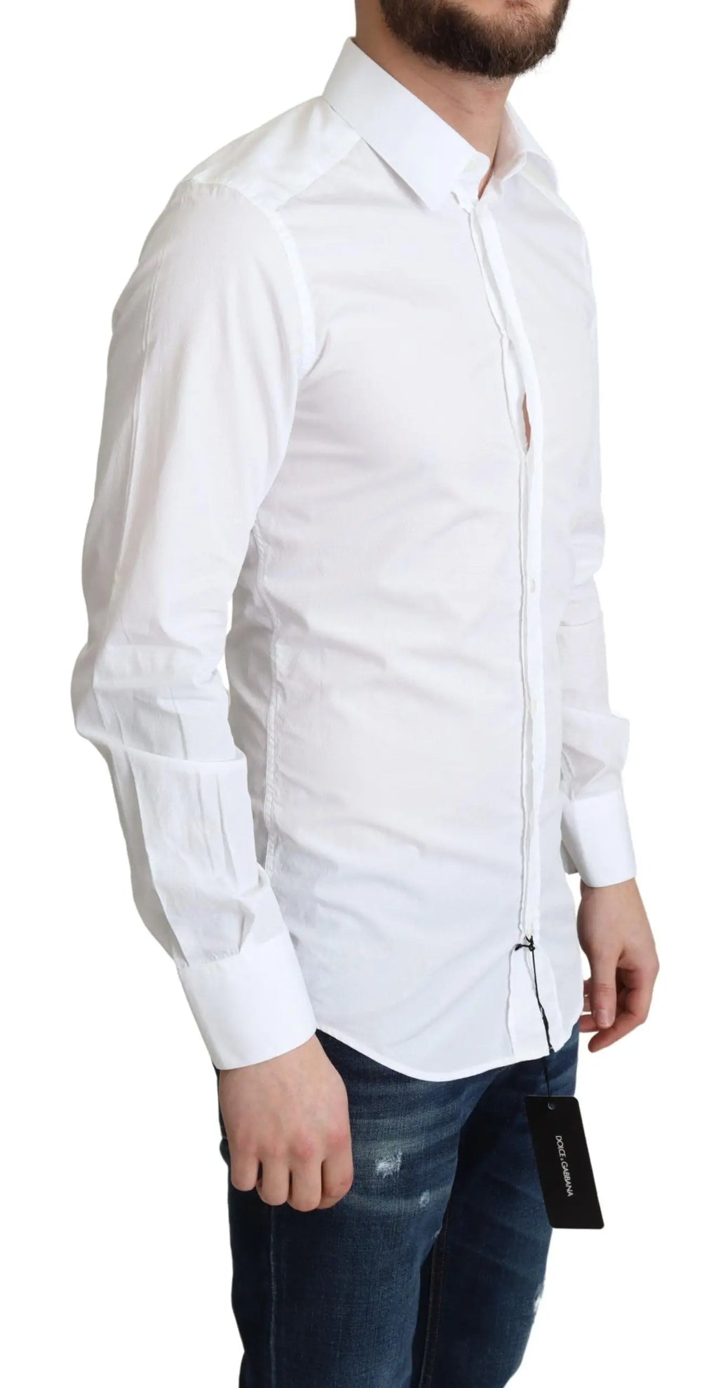 Chemise homme formelle dolce & gabbana blanche en coton à manches longues col classique boutonnée devant en tissu lisse