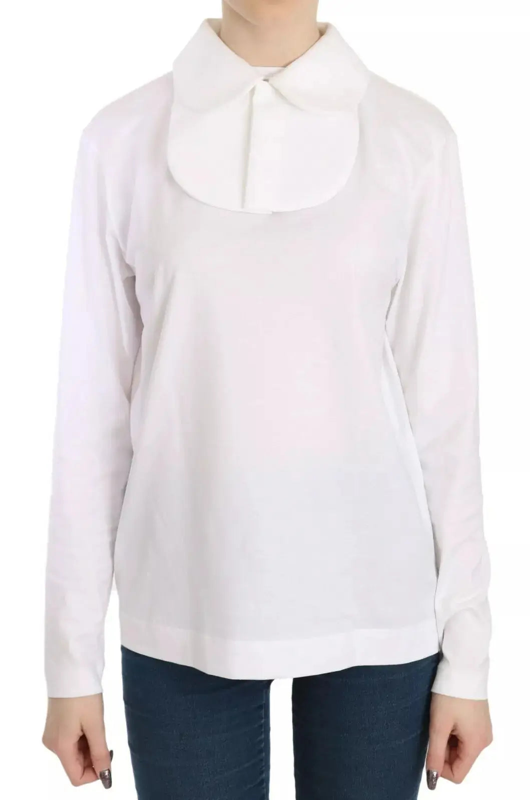 Blouse blanche manches longues en coton avec col large et souple dolce & gabbana