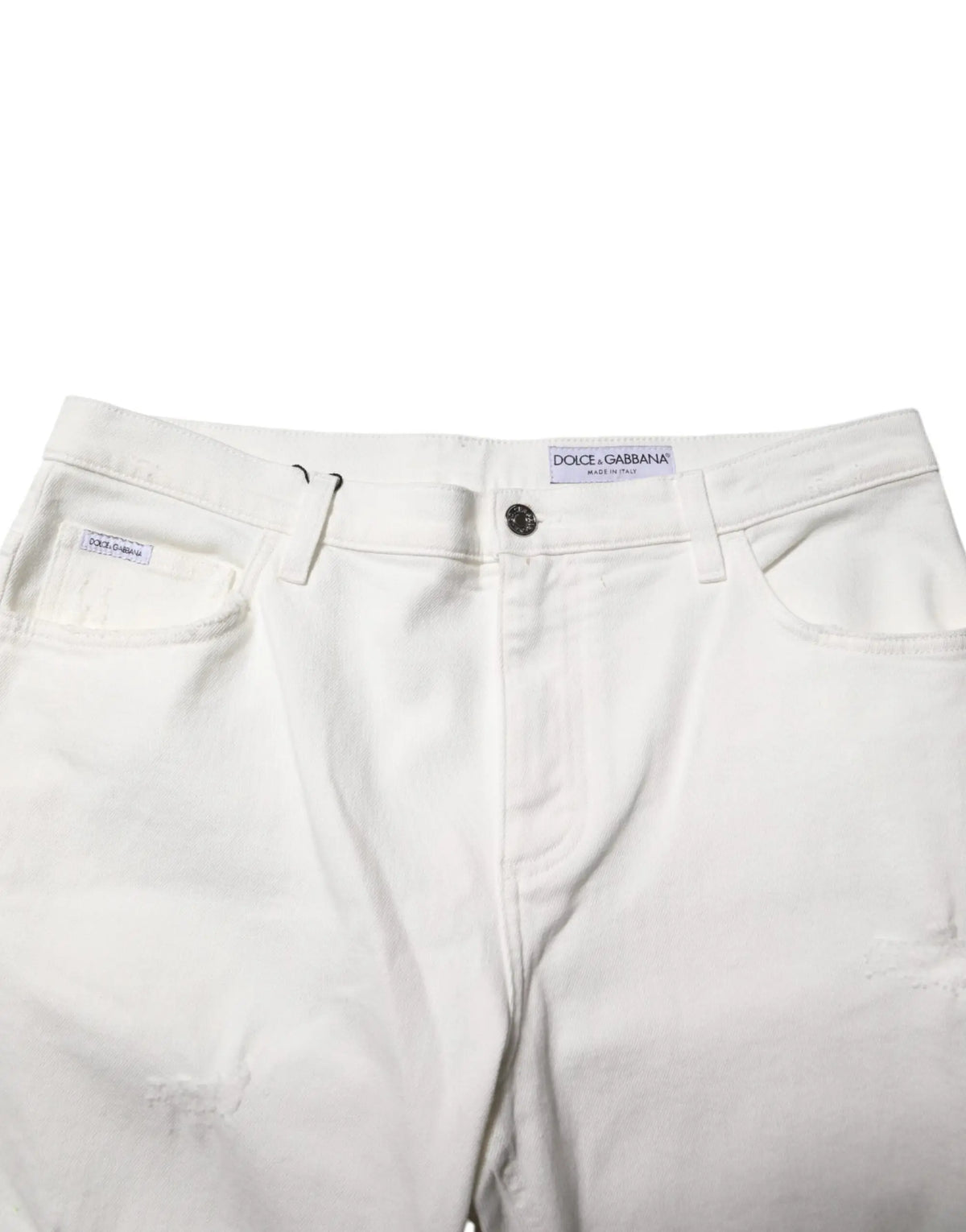Short en jean blanc dolce & gabbana pour homme en coton avec design minimaliste et légère usure aux genoux