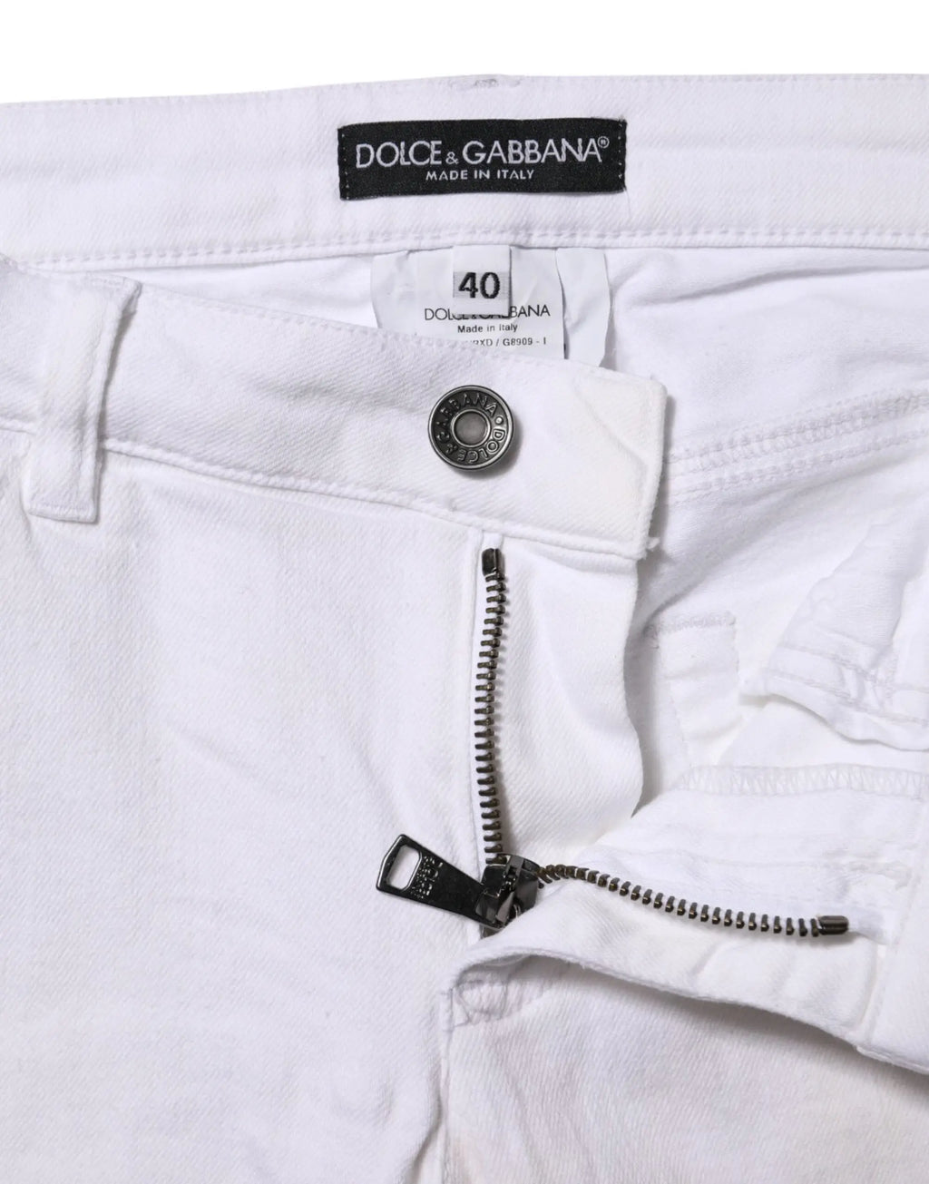 Jeans skinny en denim blanc dolce gabbana en coton avec fermeture éclair noire et bouton au bas taille basse