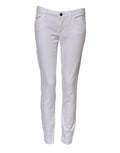 Dolce & Gabbana jean slim en denim blanc en coton avec bouton noir fermé taille basse skinny