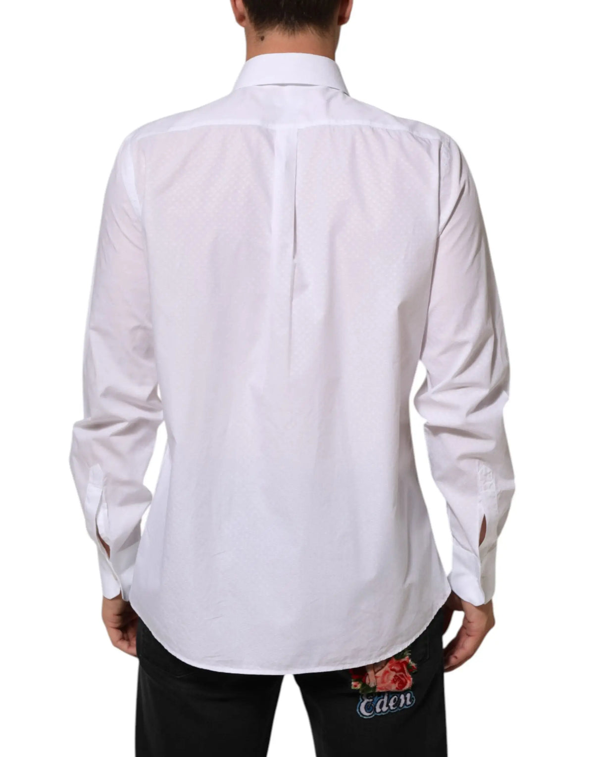 Chemise formelle blanche dolce gabbana en coton à manches longues avec col classique et patte de boutonnage au dos