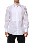 Chemise formelle blanche dolce & gabbana en coton martini avec panneau transparent contrasté et logo brodé