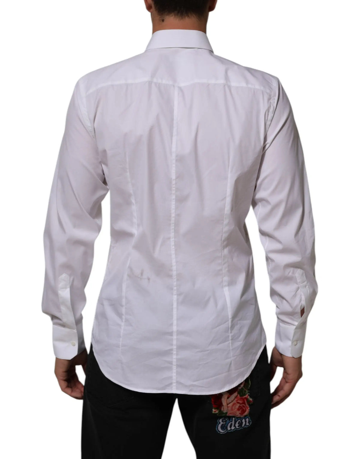 Chemise homme dolce & gabbana blanche en coton à manches longues avec coupe ajustée et détails de couture subtils
