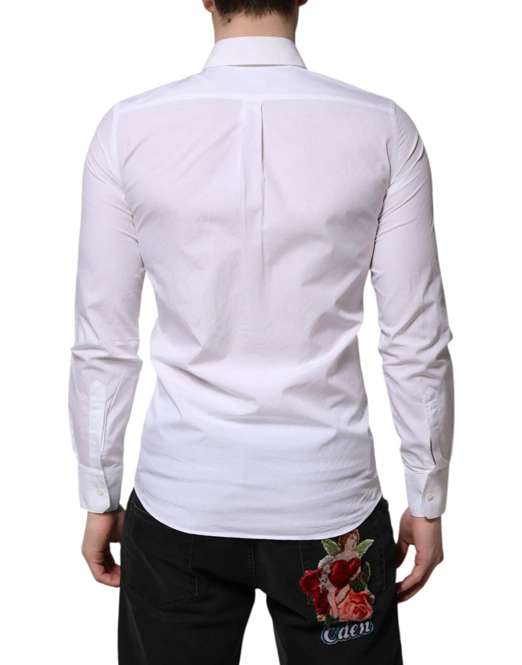 Chemise blanche dolce & gabbana en coton martini manches longues dos avec broderie florale rouge et verte