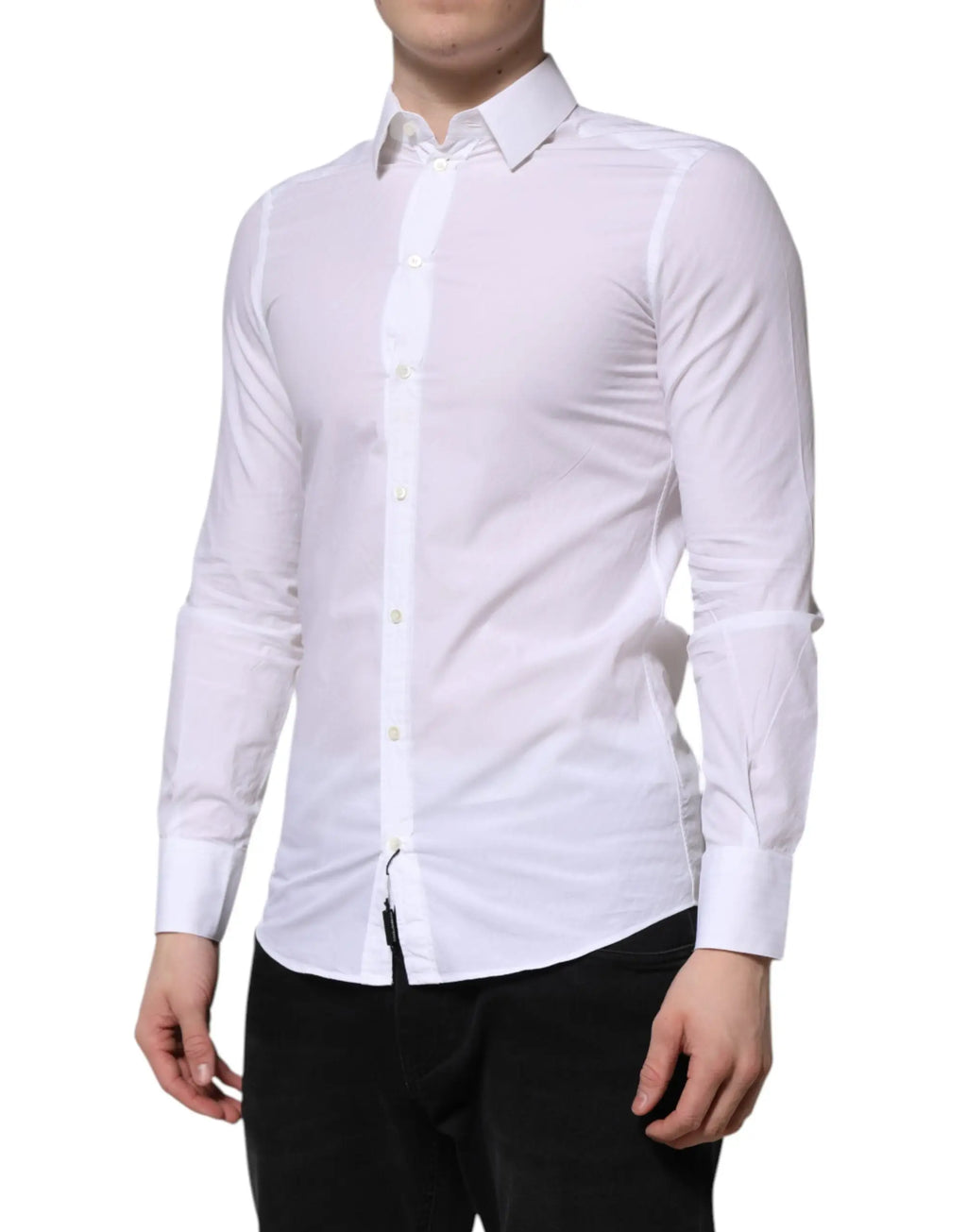 Chemise habillée blanche martini à manches longues pour homme en coton dolce & gabbana avec col classique et boutonnage devant