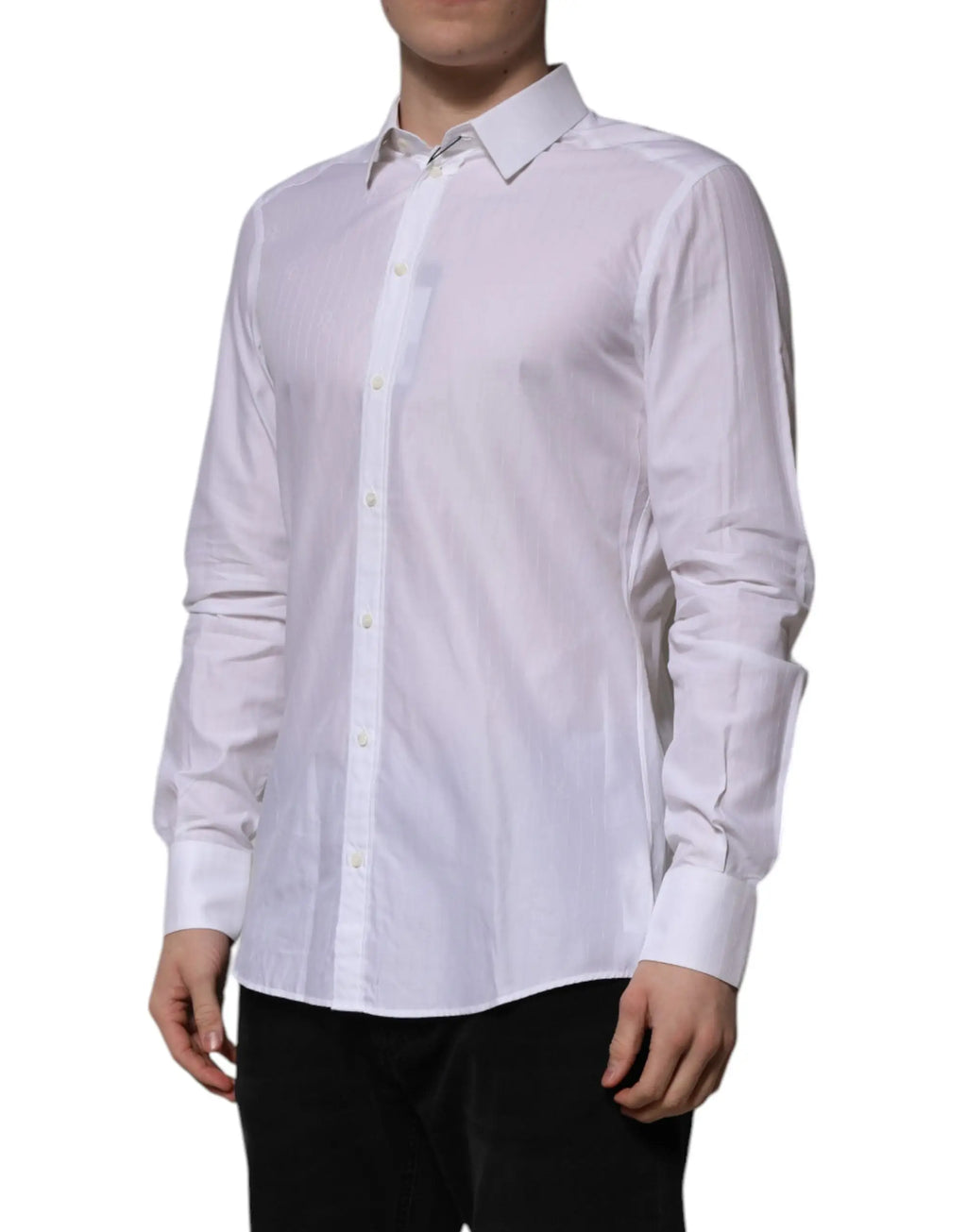 Chemise formelle blanche dolce & gabbana en coton martini manches longues avec col classique et boutonnage devant