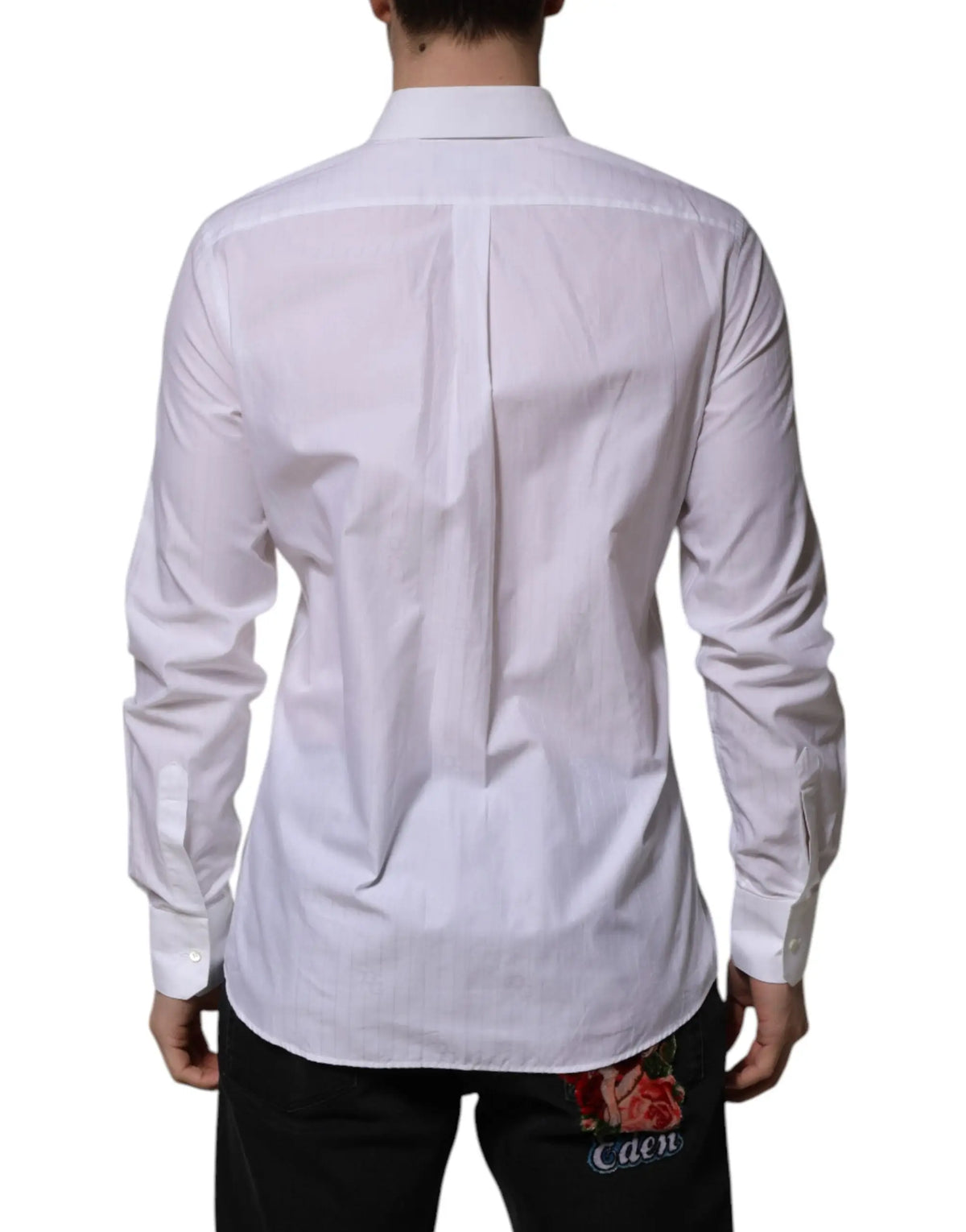 Chemise blanche dolce gabbana en coton martini manches longues avec col classique et plis au dos