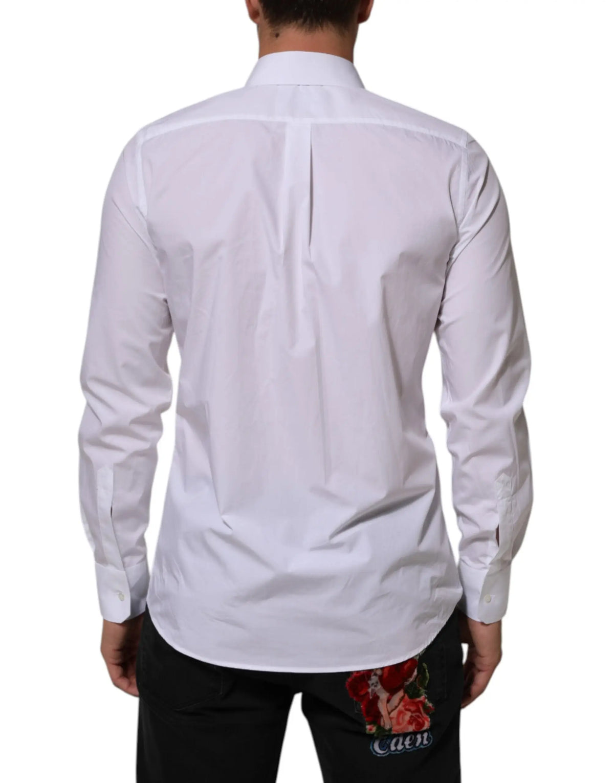 Chemise blanche à manches longues dolce & gabbana en coton avec pli subtil au dos et broderie rose martini