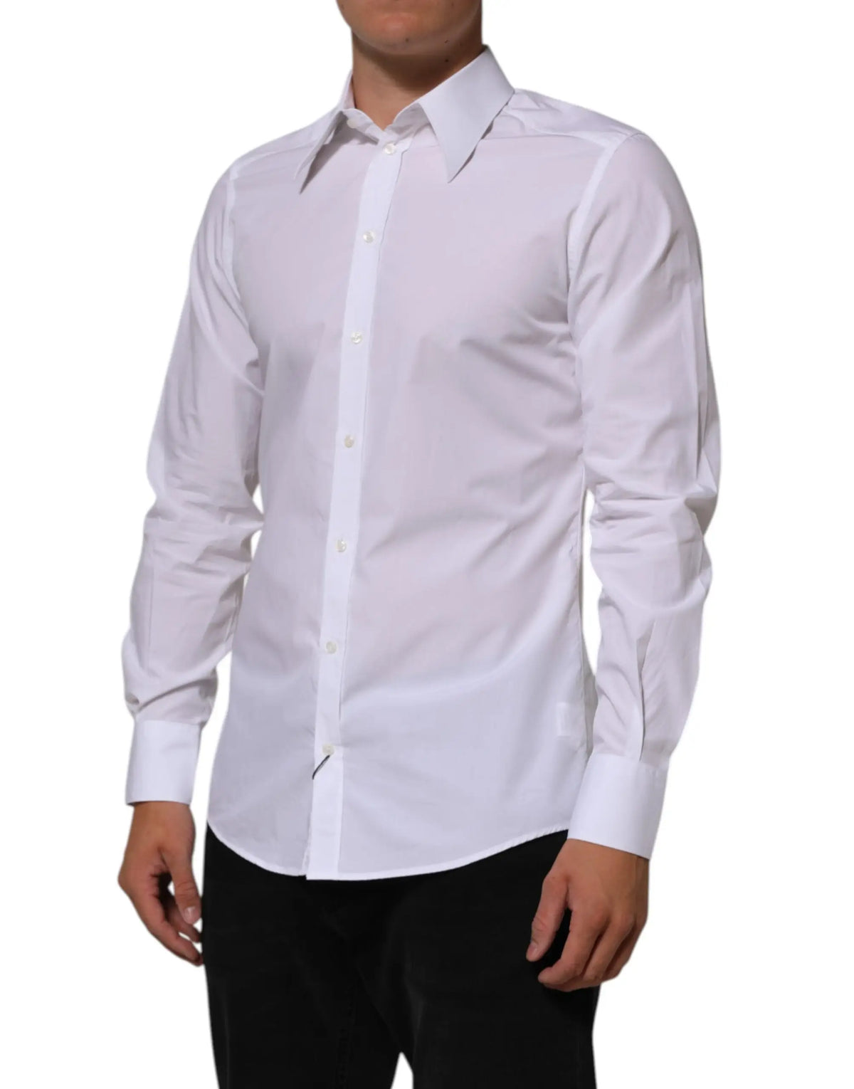 Chemise homme blanche dolce gabbana en coton avec col pointu classique et boutons pour costume formel