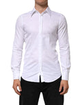 Chemise blanche en coton dolce & gabbana martinie à manches longues avec col classique et motifs cachemire jacquard