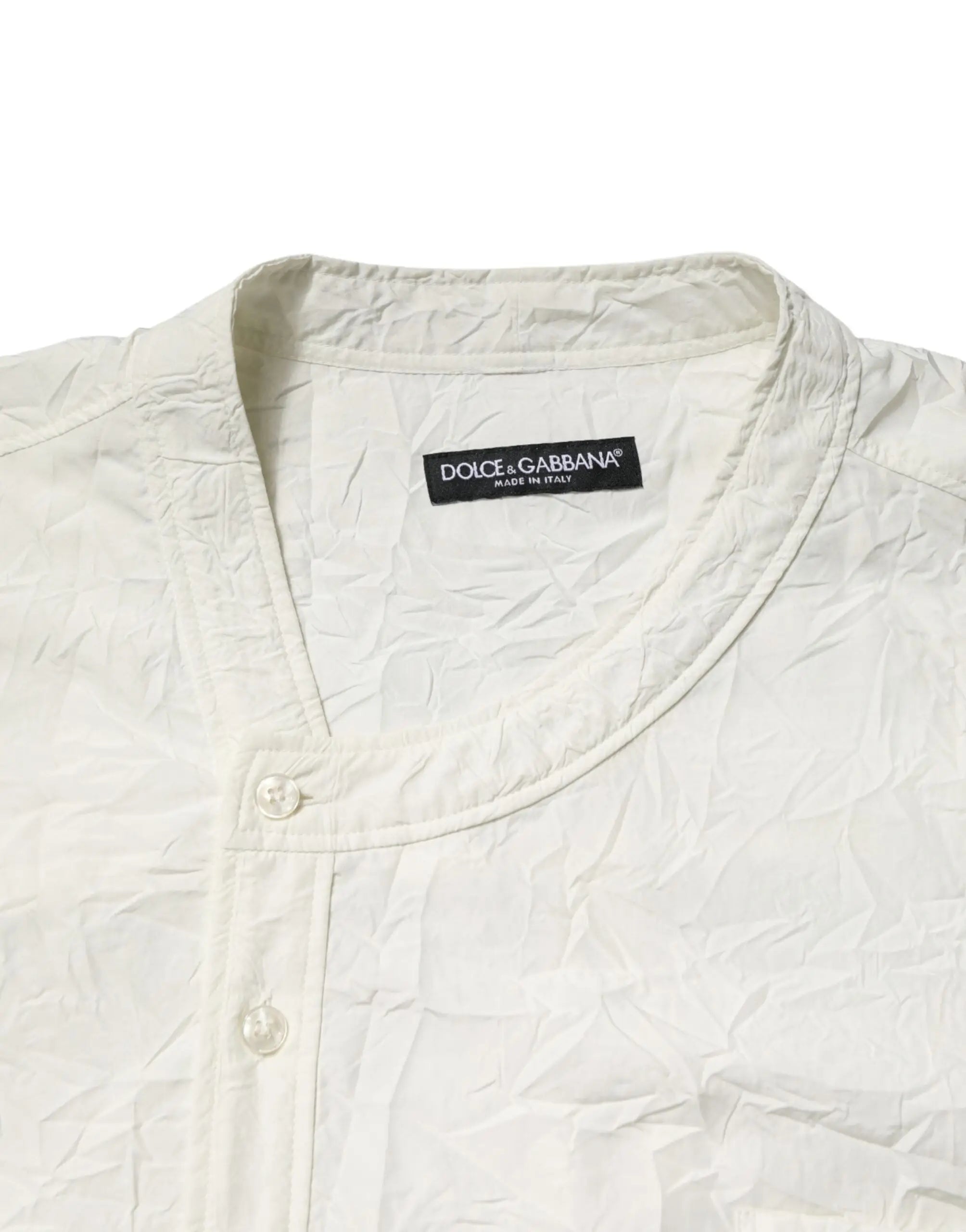 Blouse boutonnée blanche en coton froissé avec col classique dolce gabbana pour homme manches longues