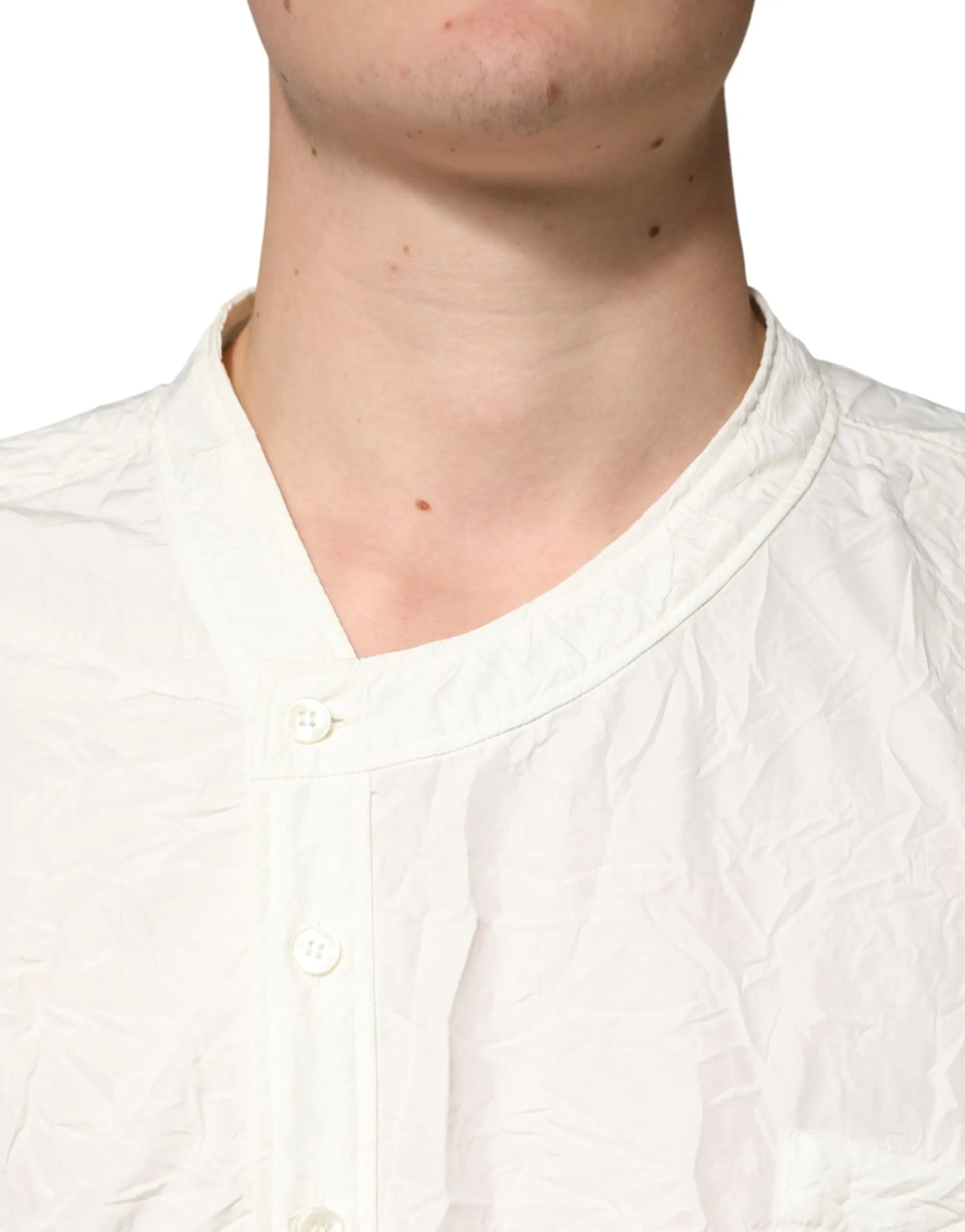 Chemise blanche en coton dolce gabbana pour homme manches longues col arrondi et boutons simples