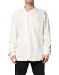 Chemise homme blanche dolce & gabbana en coton à manches longues avec tissu froissé et fermeture boutonnée