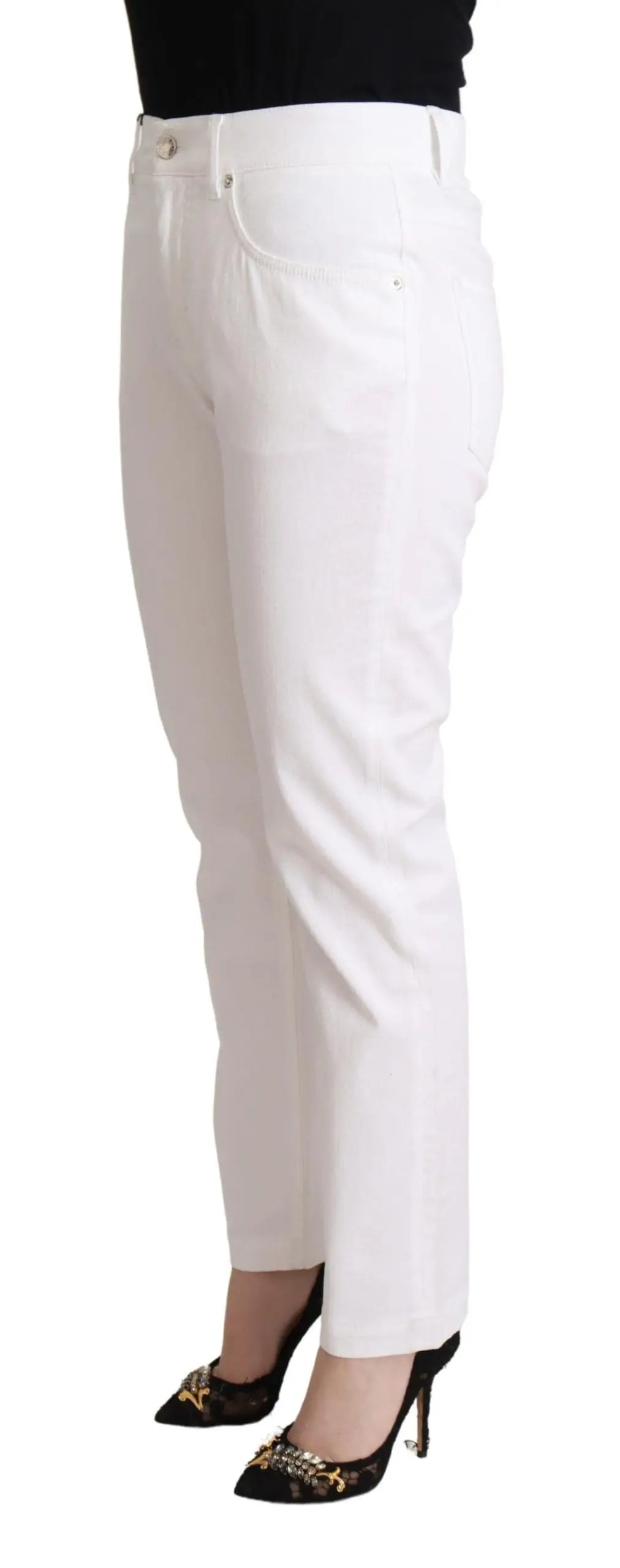 Dolce & gabbana jean en denim coton blanc taille mid coupe droite avec design classique cinq poches