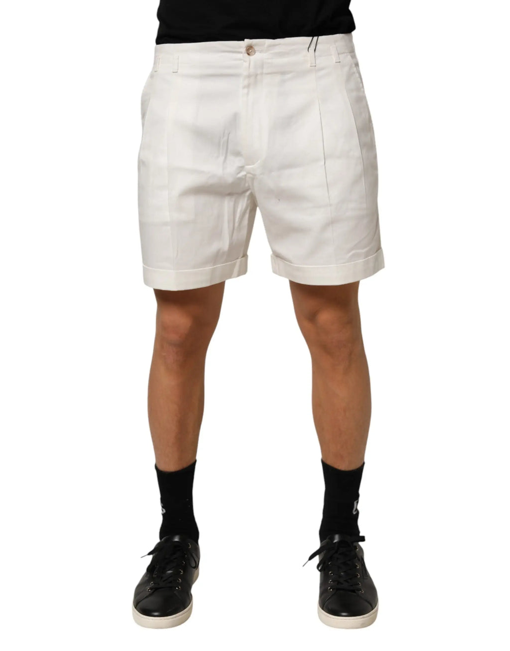 Dolce & gabbana bermuda homme en coton blanc avec taille moyenne short plissé bouton et revers roulés