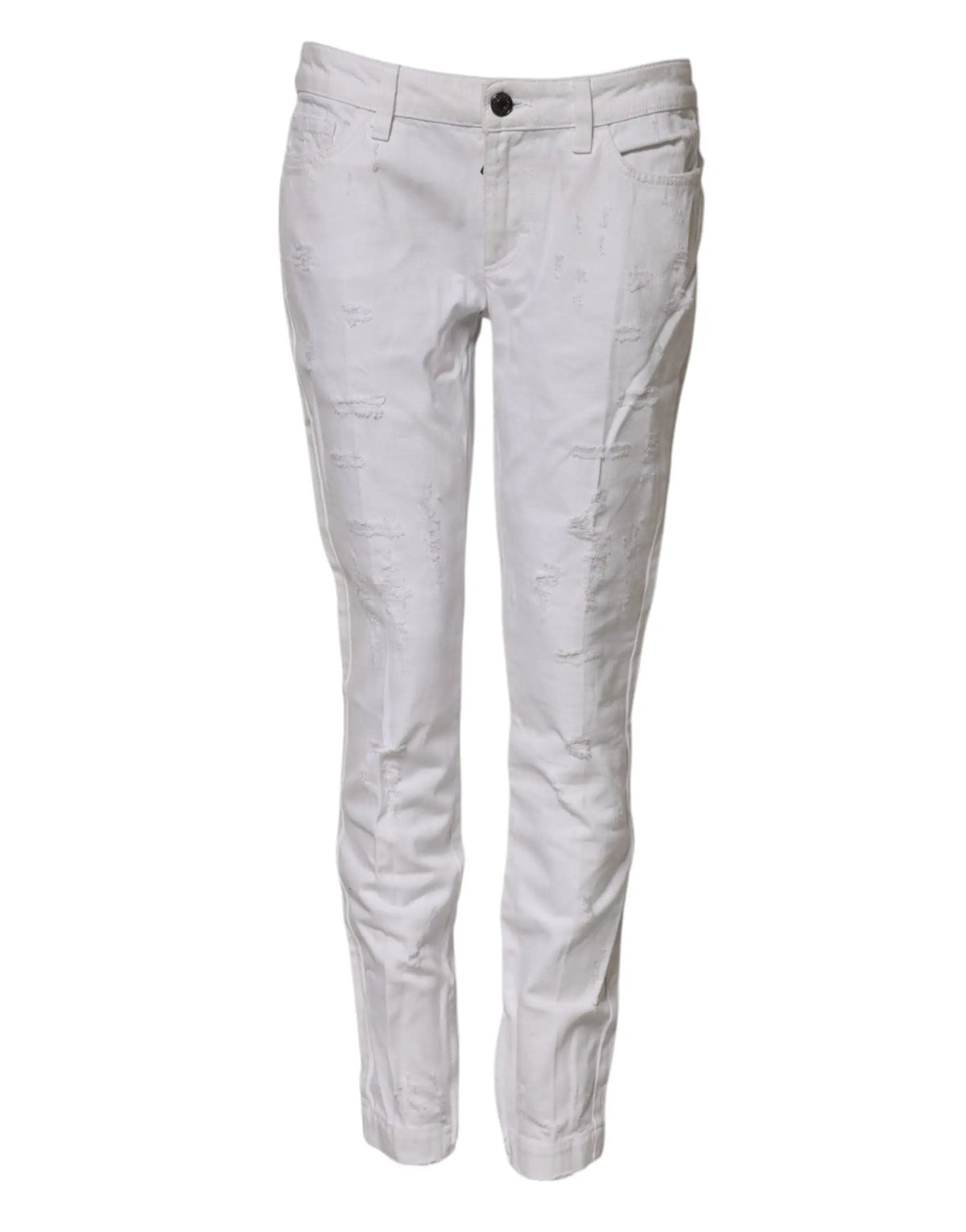 Jean slim blanc délavé en coton avec effet usé de dolce & gabbana pour femme taille mi-haute