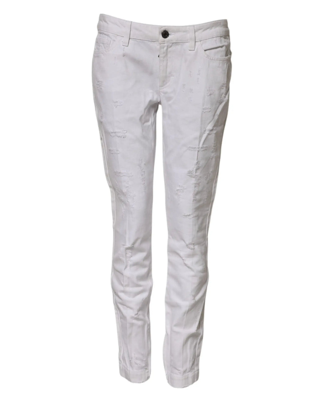 Dolce & gabbana jeans femme en coton blanc taille mi-haute avec coupe slim et effet délavé subtil en denim