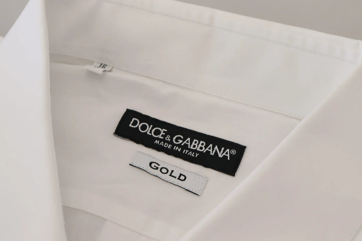 Chemise blanche dolce & gabbana en coton avec étiquettes noires et argentées made in italy and gold