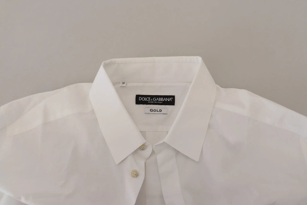 Chemise homme dolce & gabbana blanche en coton avec col net et boutons dorés élégante peacock feather