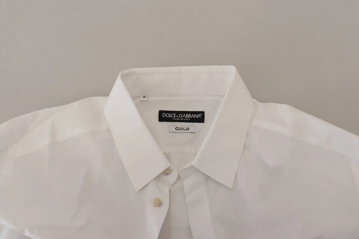 Chemise homme dolce & gabbana blanche en coton avec col net et boutons dorés élégante peacock feather