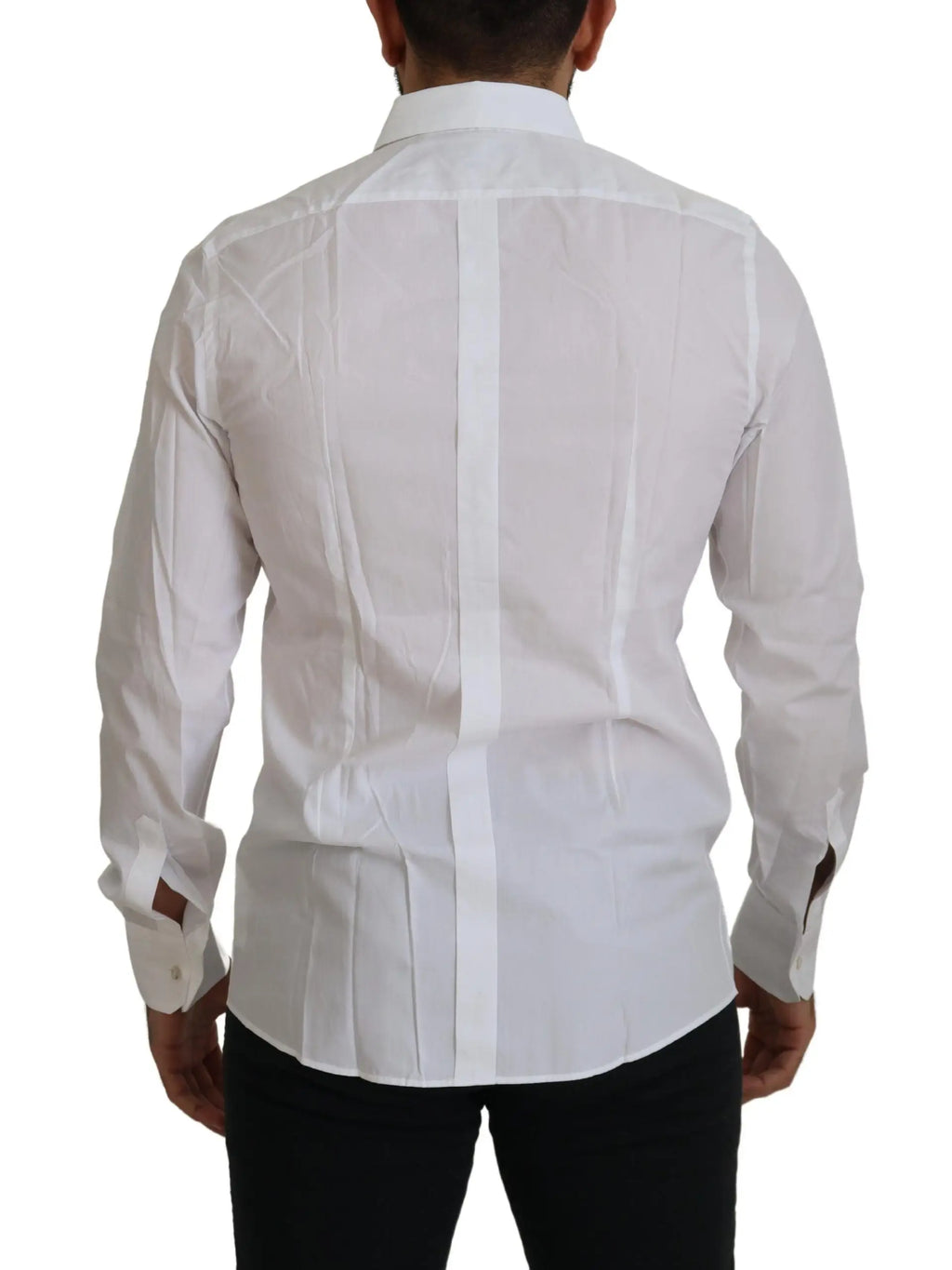 Chemise blanche pour homme dolce & gabbana en coton avec col classique manches longues et plis subtils au dos