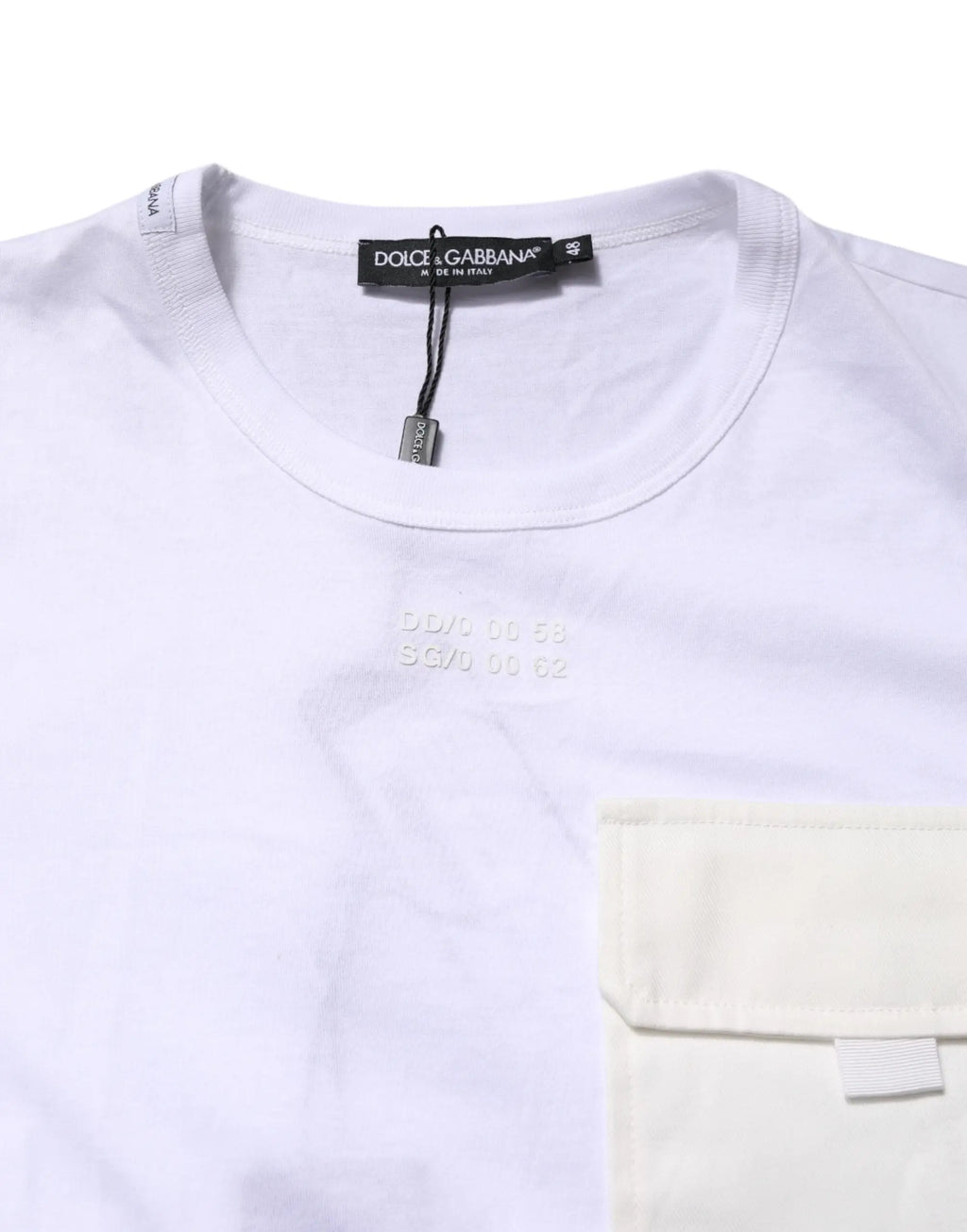 T-shirt blanc dolce & gabbana en coton avec logo embossé subtil et poche contrastante écrue design manches courtes
