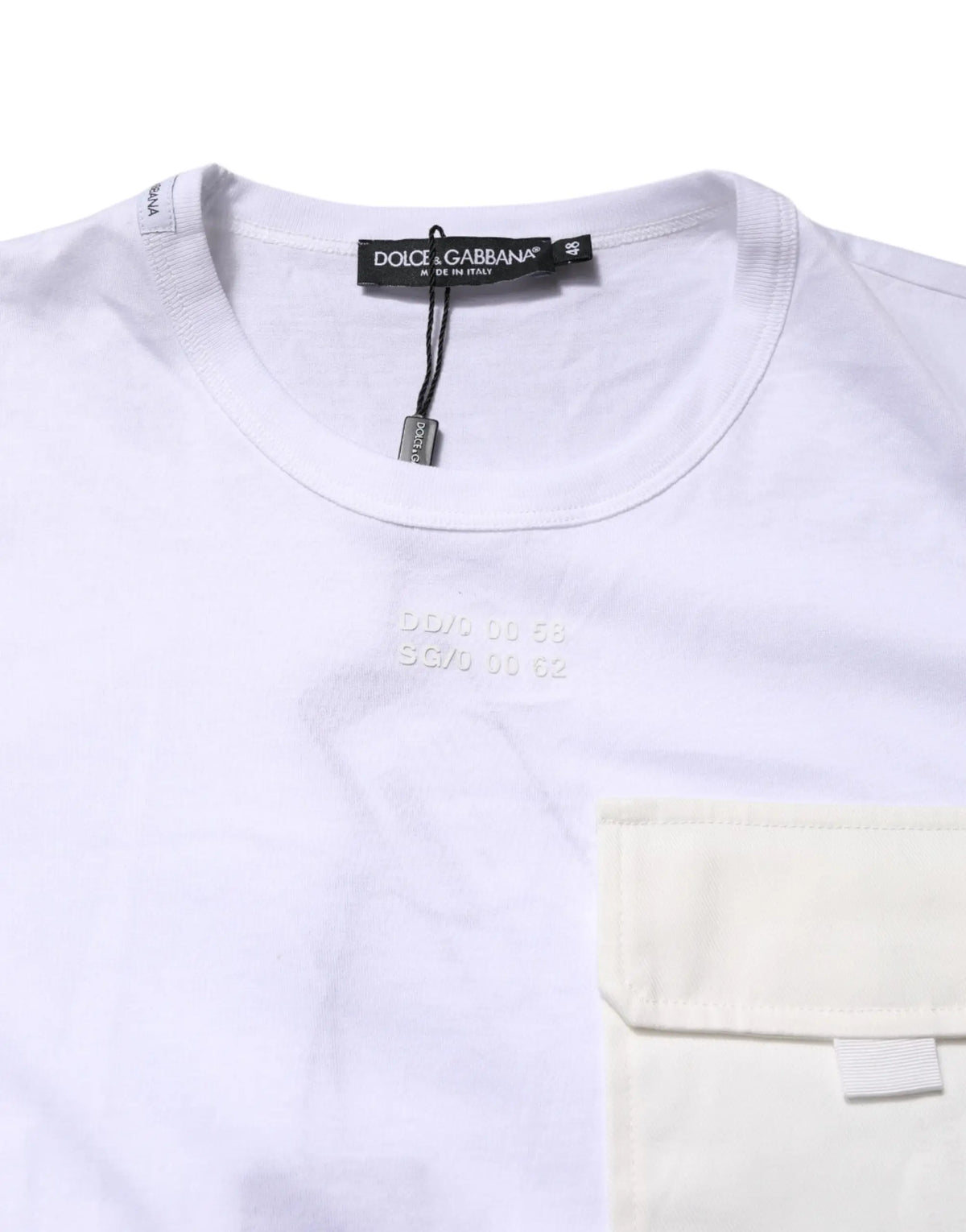 T-shirt blanc dolce & gabbana en coton avec logo embossé subtil et poche contrastante écrue design manches courtes