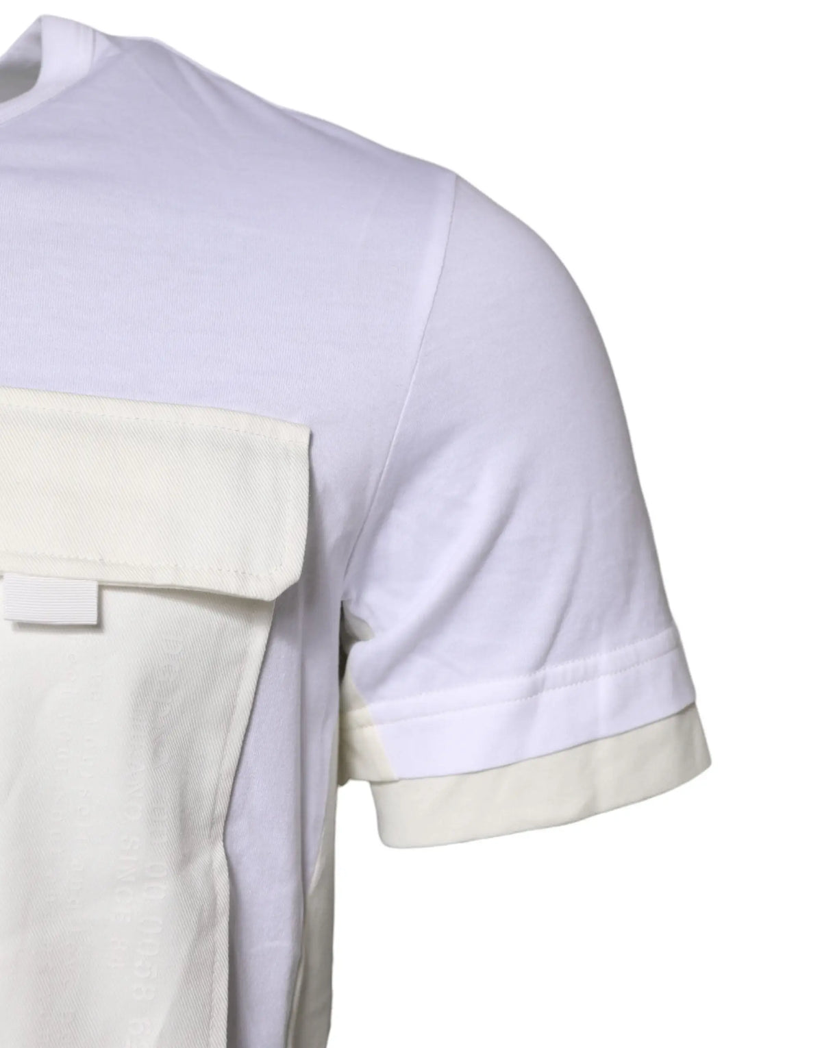 Dolce & gabbana t-shirt blanc en coton manches courtes avec poche crème contrastante et bordure de manche assortie