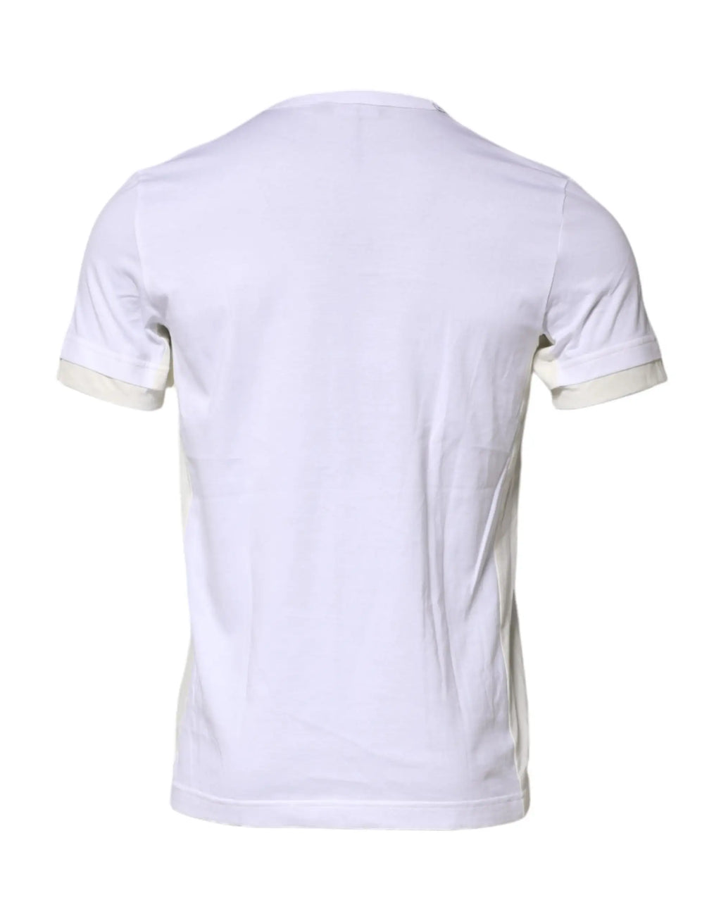 T-shirt blanc en coton dolce & gabbana à manches courtes avec poches et poignets côtelés beige clair contrastants