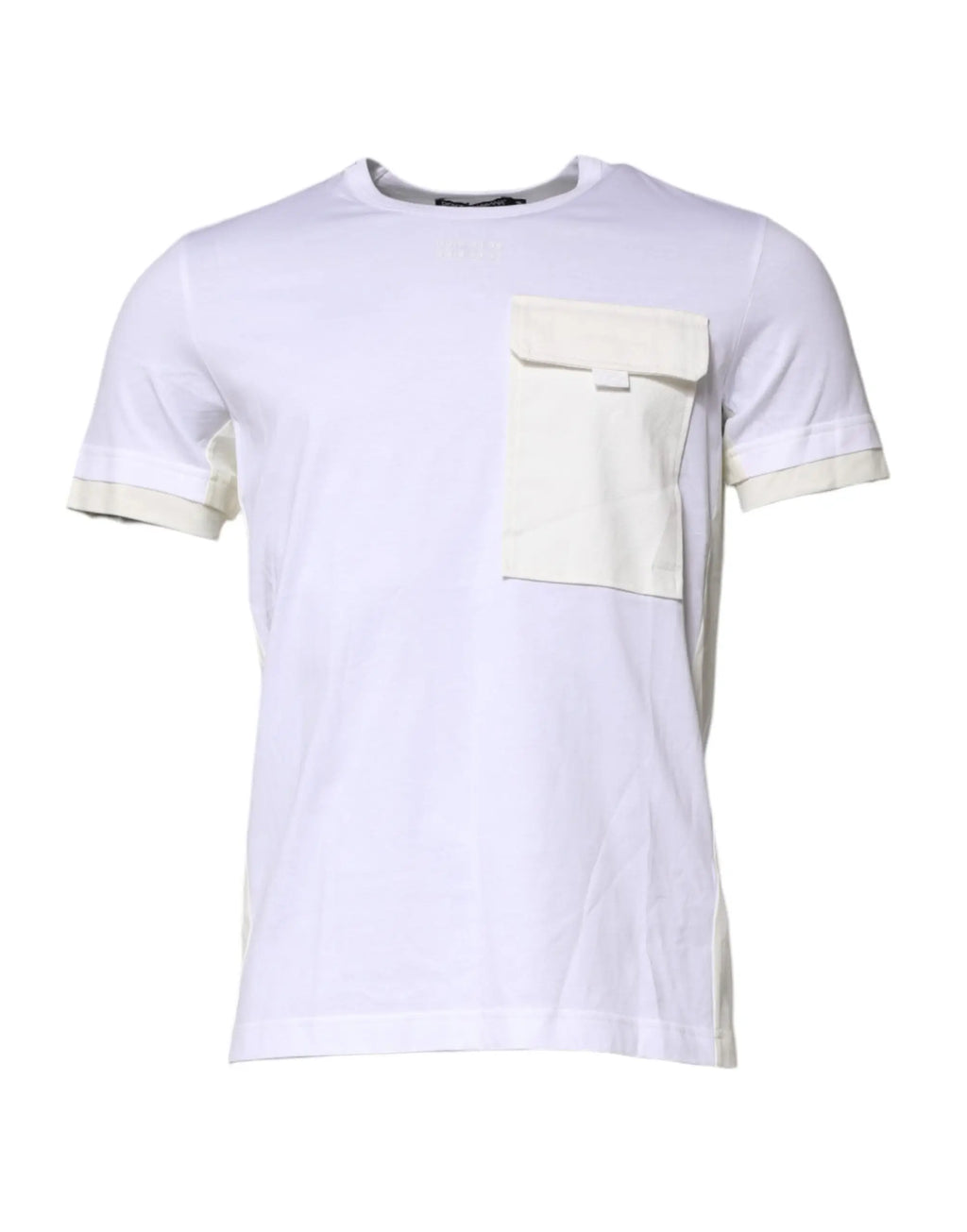 Dolce & gabbana t-shirt blanc en coton manches courtes avec poche poitrine crème contrastante et bordures côtelées assorties