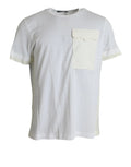 Dolce & Gabbana t-shirt blanc en coton à manches courtes avec poche contrastante ivoire sur la poitrine gauche