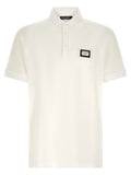 Polo blanc crème en coton dolce & gabbana avec logo rectangulaire noir sur la poitrine et étiquette assortie au col
