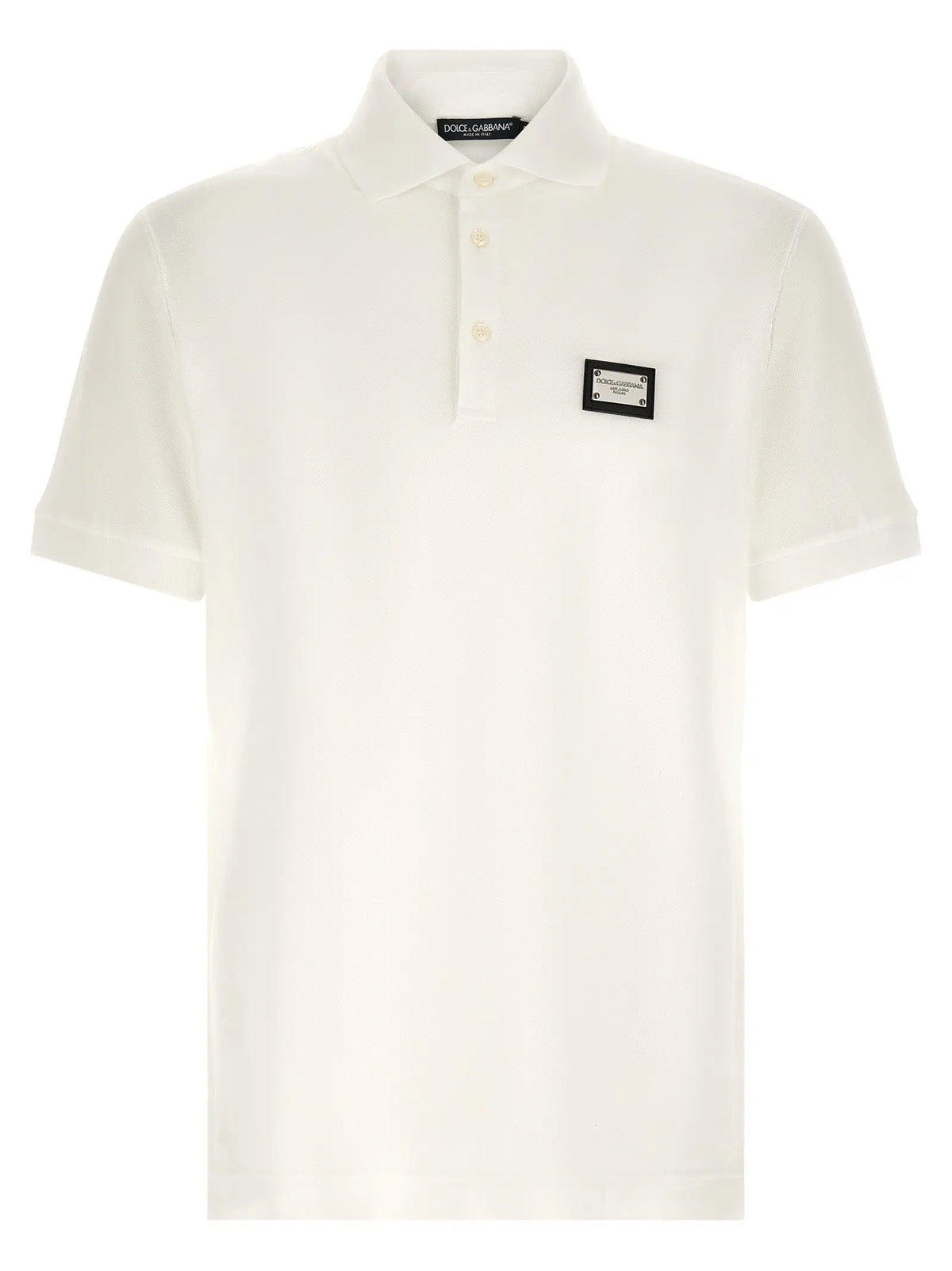 Polo blanc crème en coton dolce & gabbana avec logo rectangulaire noir sur la poitrine et étiquette assortie au col