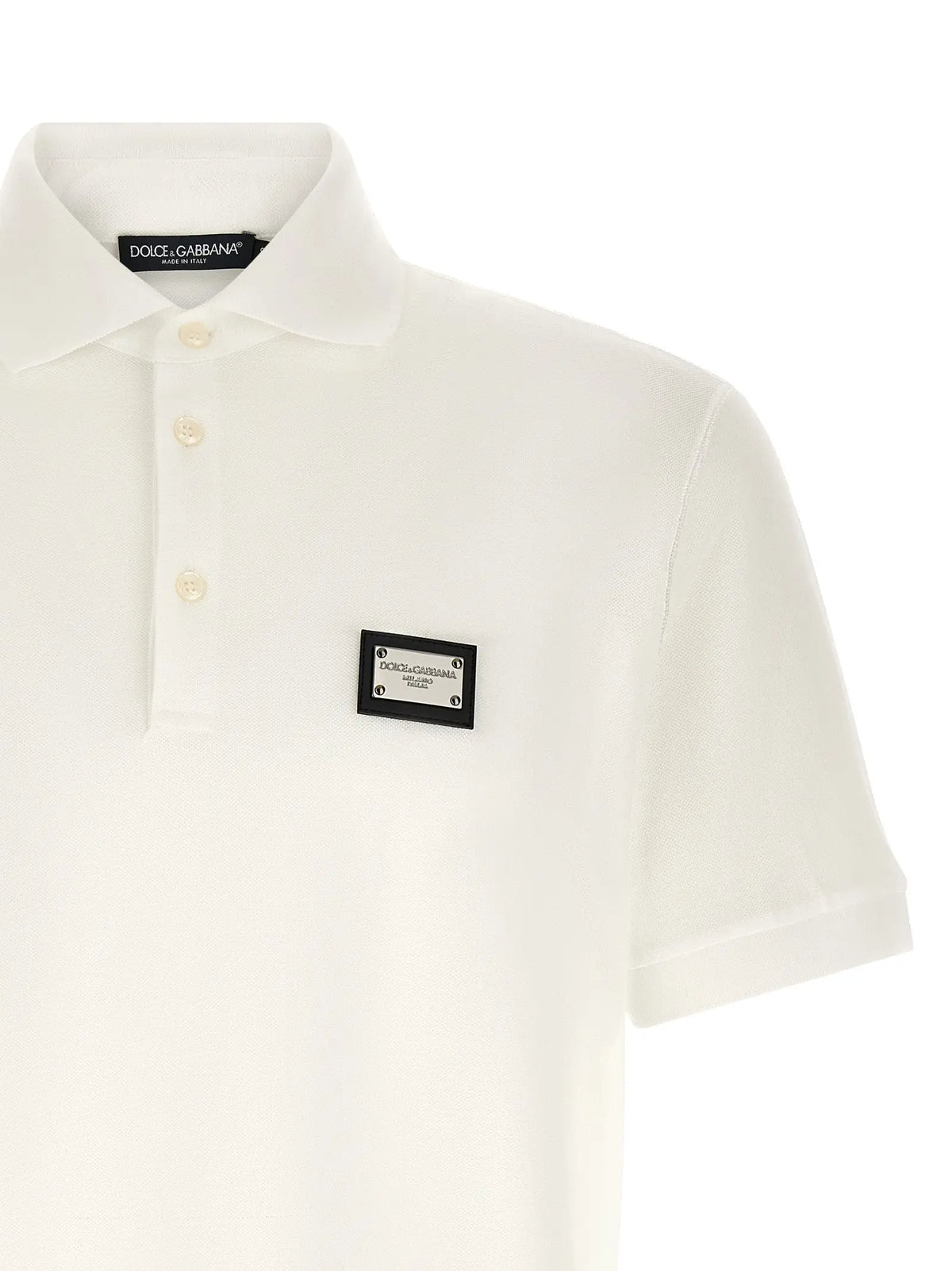 Polo blanc dolce & gabbana en coton avec patch de marque noir rectangulaire et boutons assortis au chest