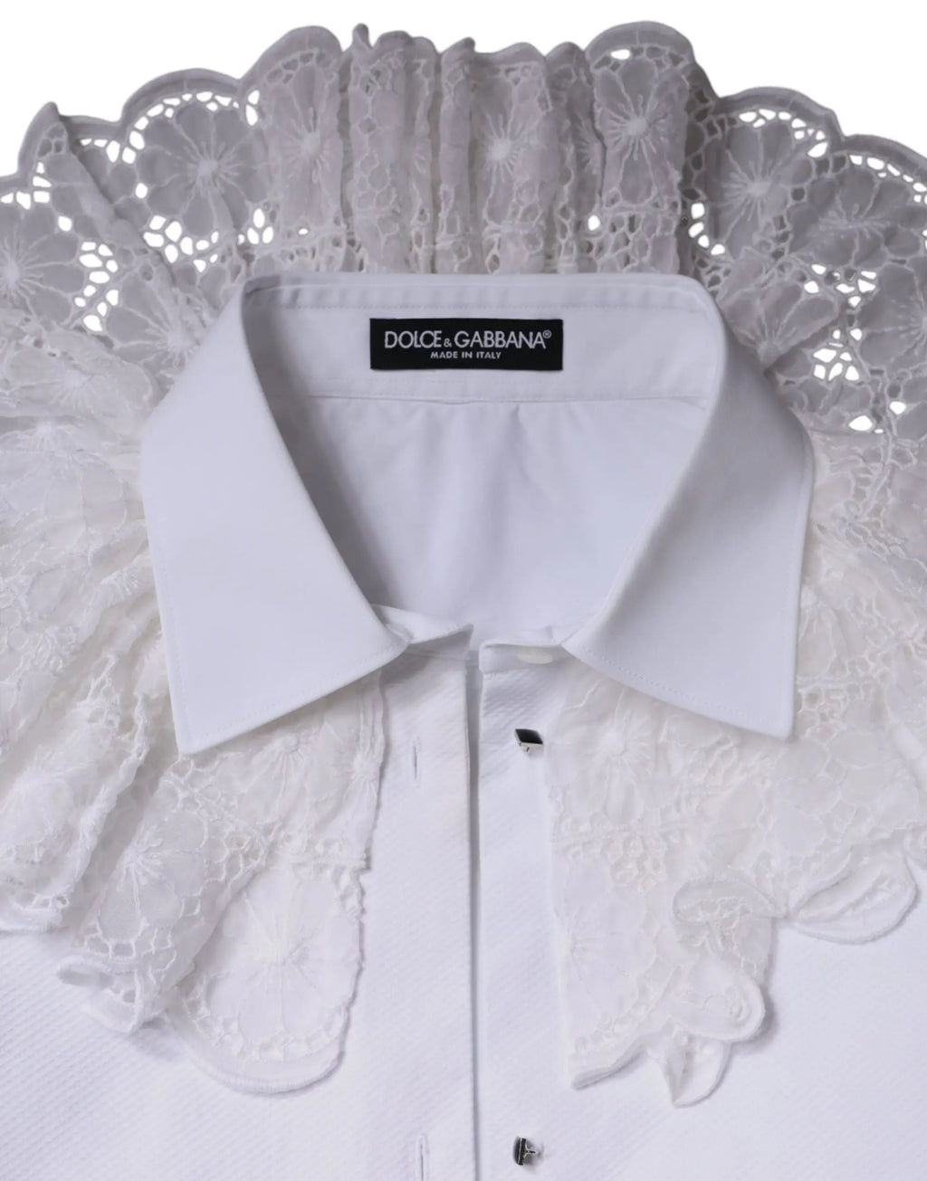 Blouse dolce & gabbana blanche en coton popeline avec col net et dentelle délicate au niveau du col