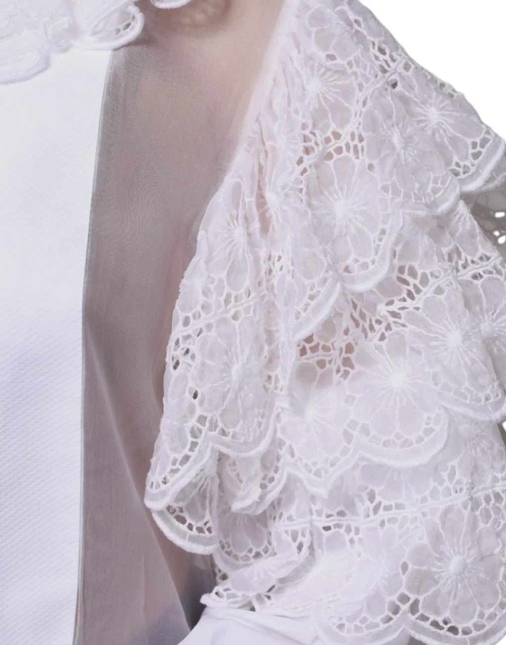 Blouse dolce & gabbana en popeline de coton blanc avec dentelle florale, volants superposés et broderie délicate