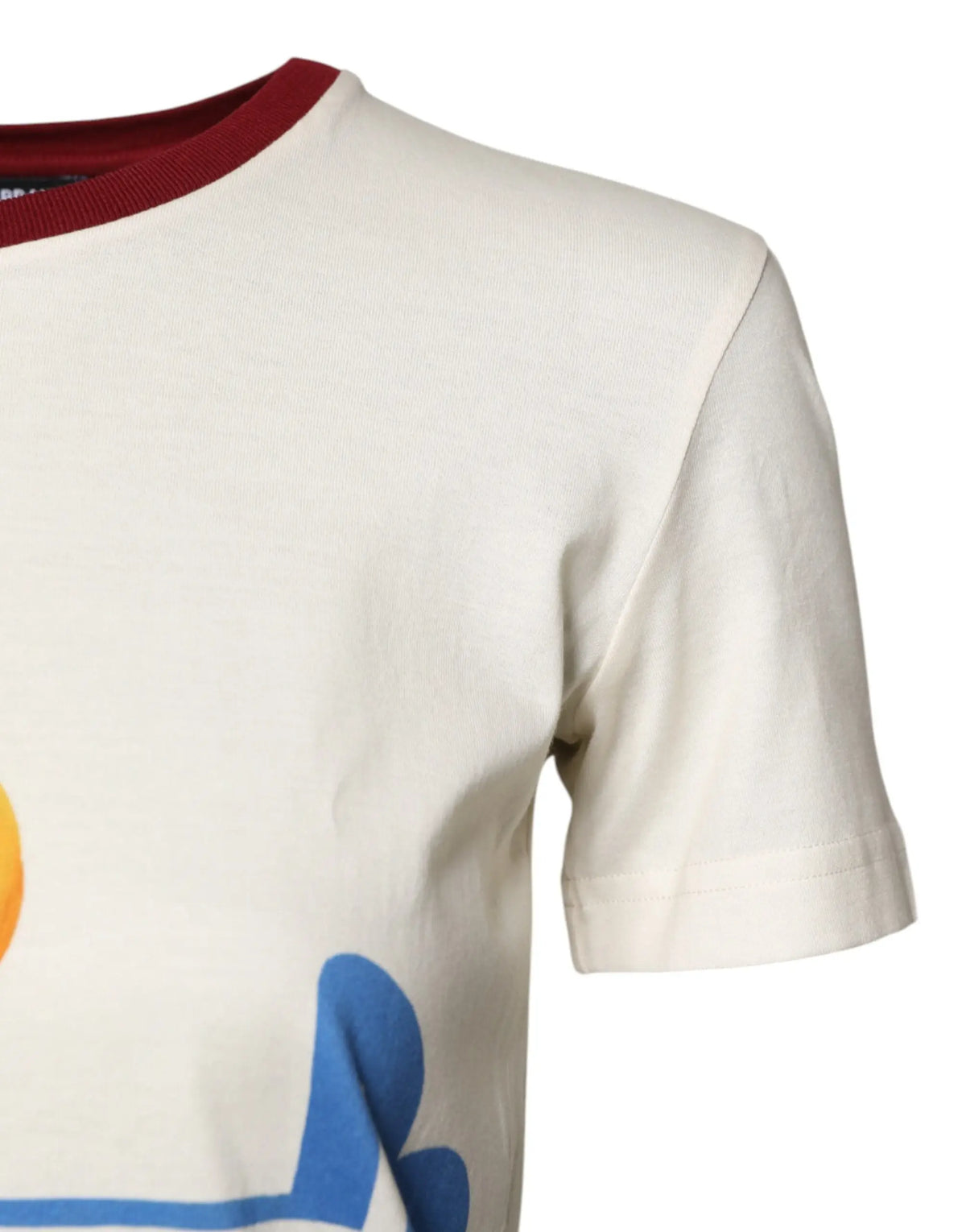 T-shirt dolce & gabbana blanc en coton à manches courtes avec col côtelé marron et imprimé graphique bleu