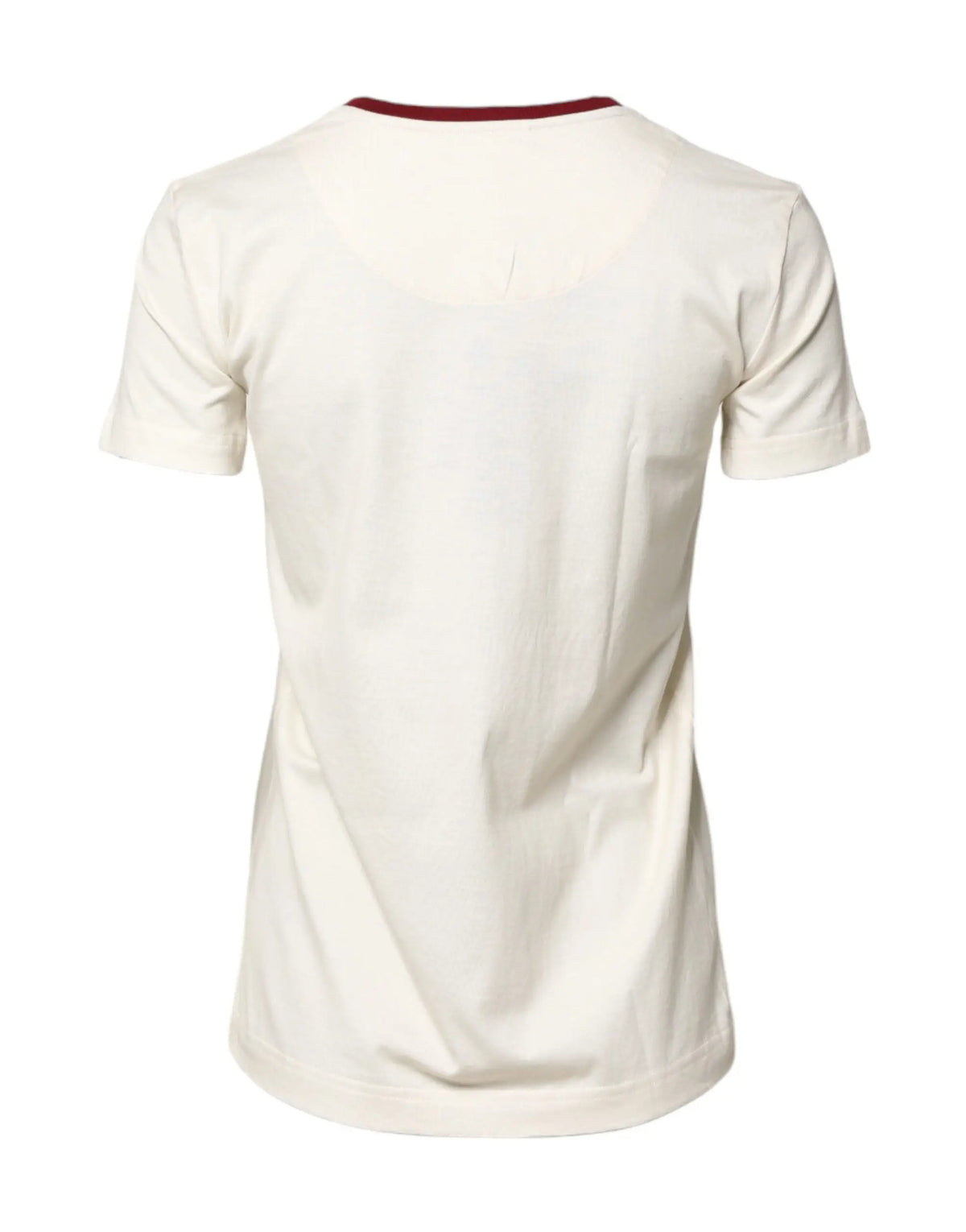Dolce & gabbana t-shirt blanc en coton à manches courtes avec col rond côtelé marron crème