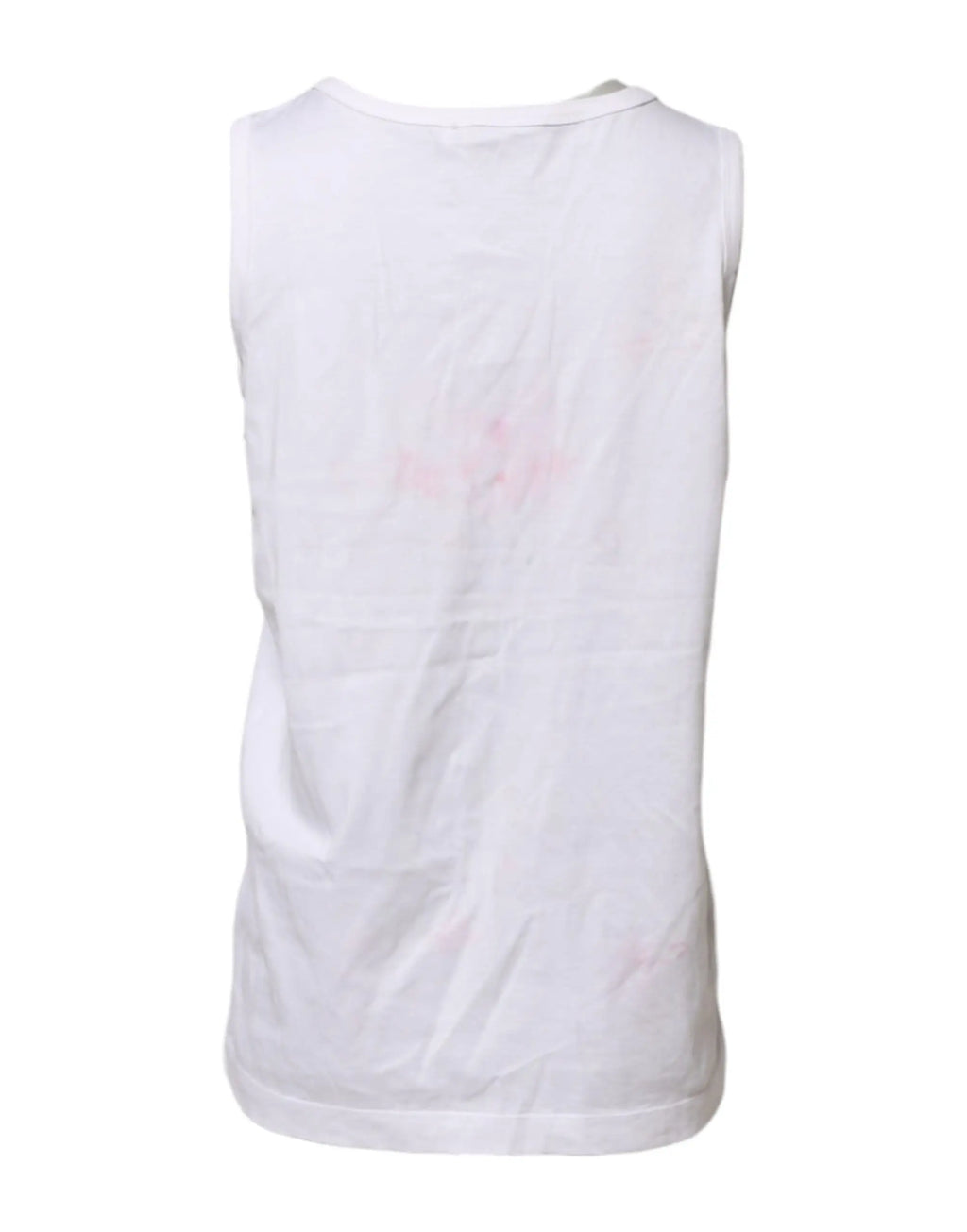 Dos d un top débardeur blanc en coton dolce & gabbana avec une tache rose subtile au dos