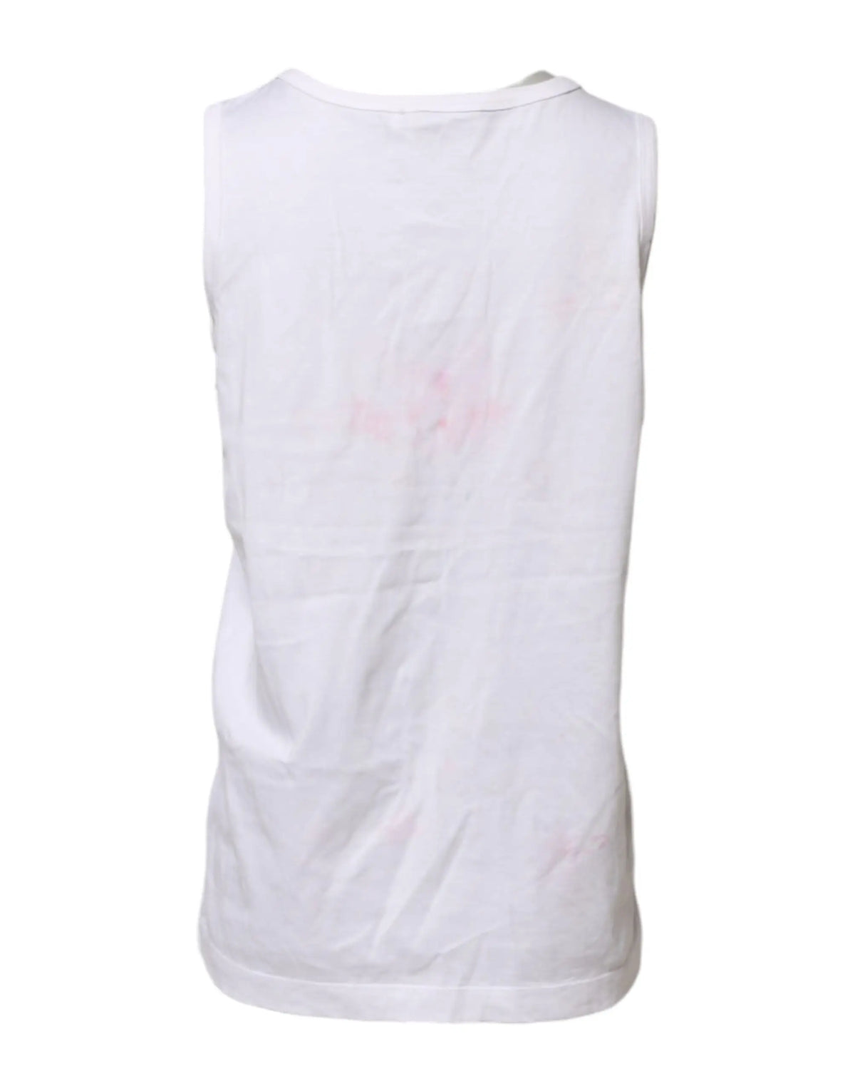 Dos d un top débardeur blanc en coton dolce & gabbana avec une tache rose subtile au dos