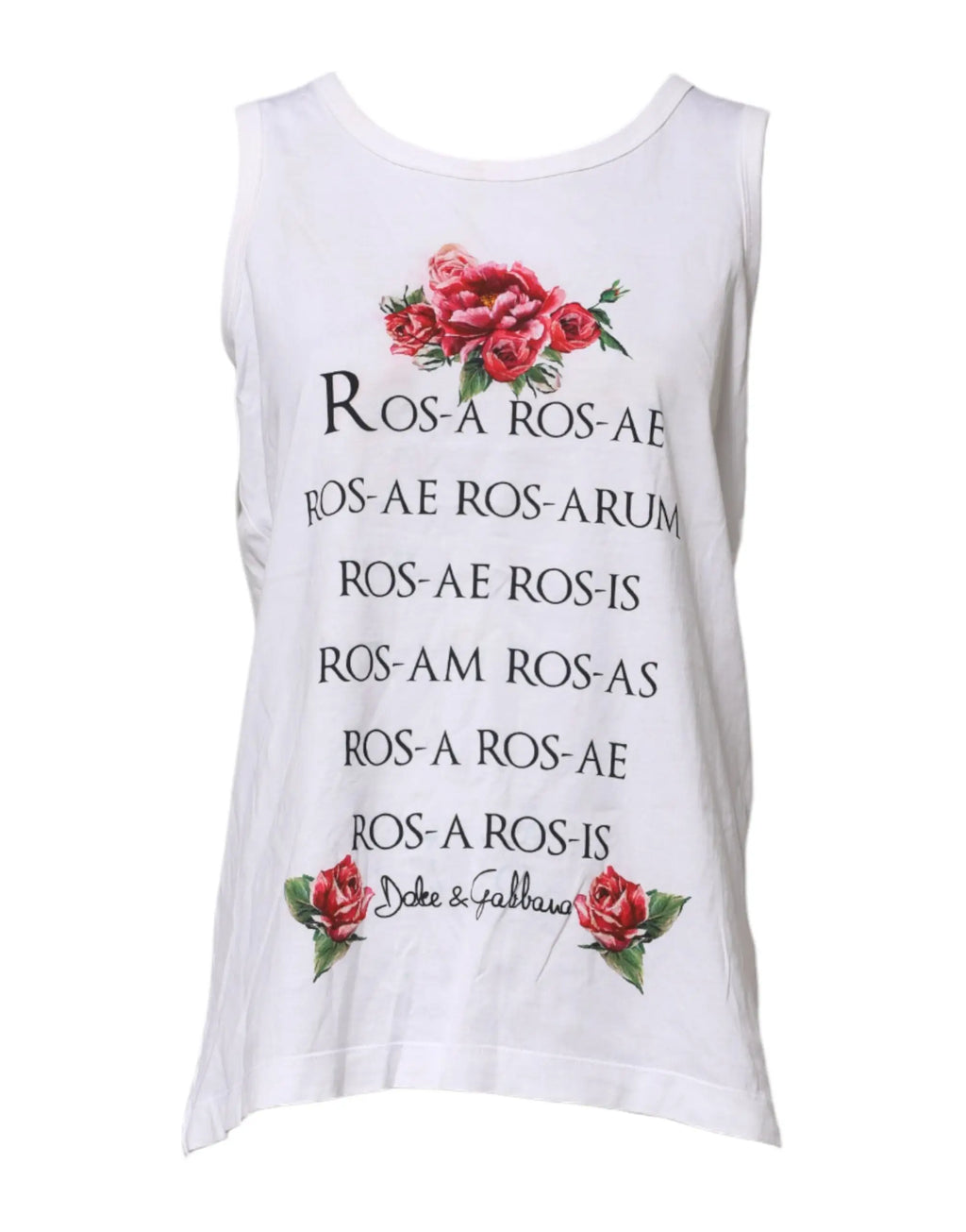 Top blanc sans manches en coton dolce gabbana avec design floral rose imprimé et logo noir