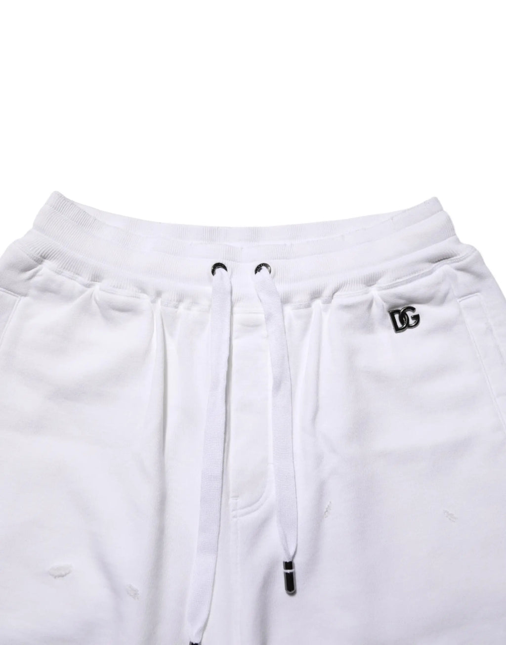 Dolce & gabbana bermuda sweatpants blancs en coton doux avec logo noir brodé sur la ceinture