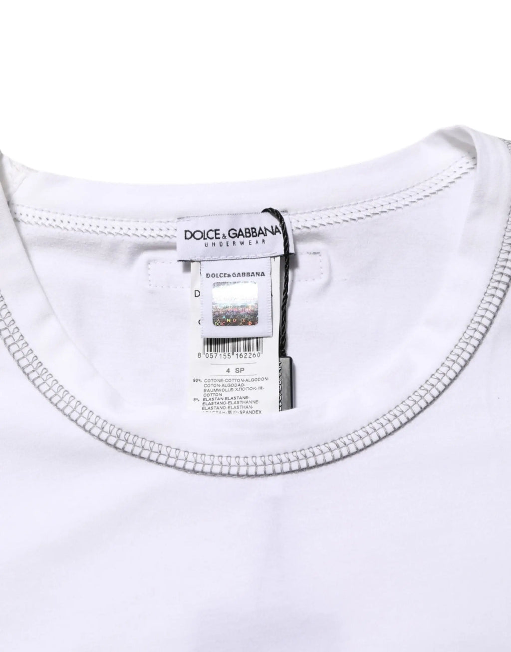 Dolce & gabbana t-shirt blanc en coton pour homme avec col rond côtelé et coutures argentées
