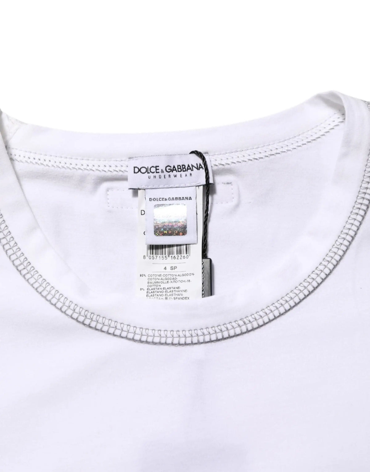 Dolce & gabbana t-shirt blanc en coton pour homme avec col rond côtelé et coutures argentées