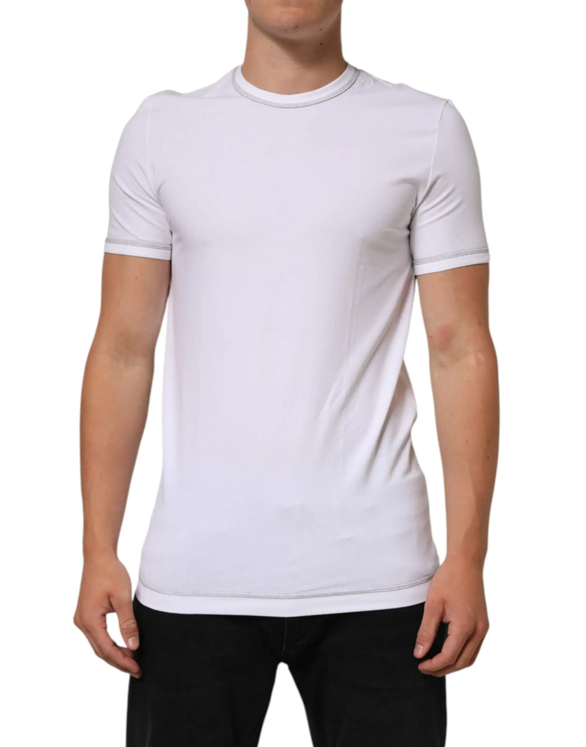 T-shirt dolce & gabbana blanc en coton pour homme avec col rond et bordure grise subtile aux manches et col