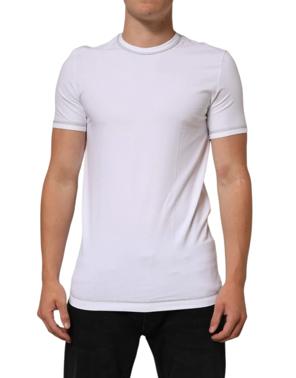 Dolce & gabbana t-shirt homme en coton blanc à col rond manches courtes avec bordure grise subtile
