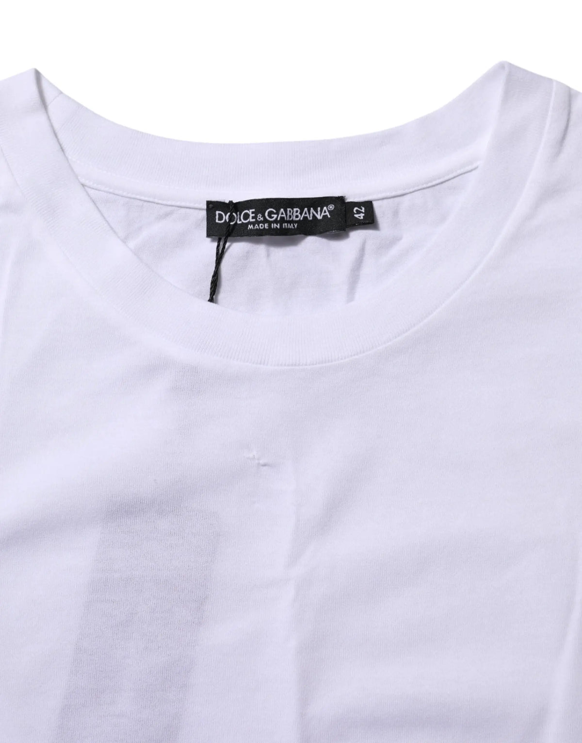 T-shirt dolce & gabbana blanc en coton à col rond et manches courtes avec étiquette noire made in italy