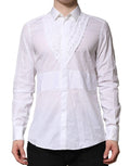 Chemise blanche pour homme dolce gabbana en coton avec tissu transparent et détails en dentelle volantée au col et devant